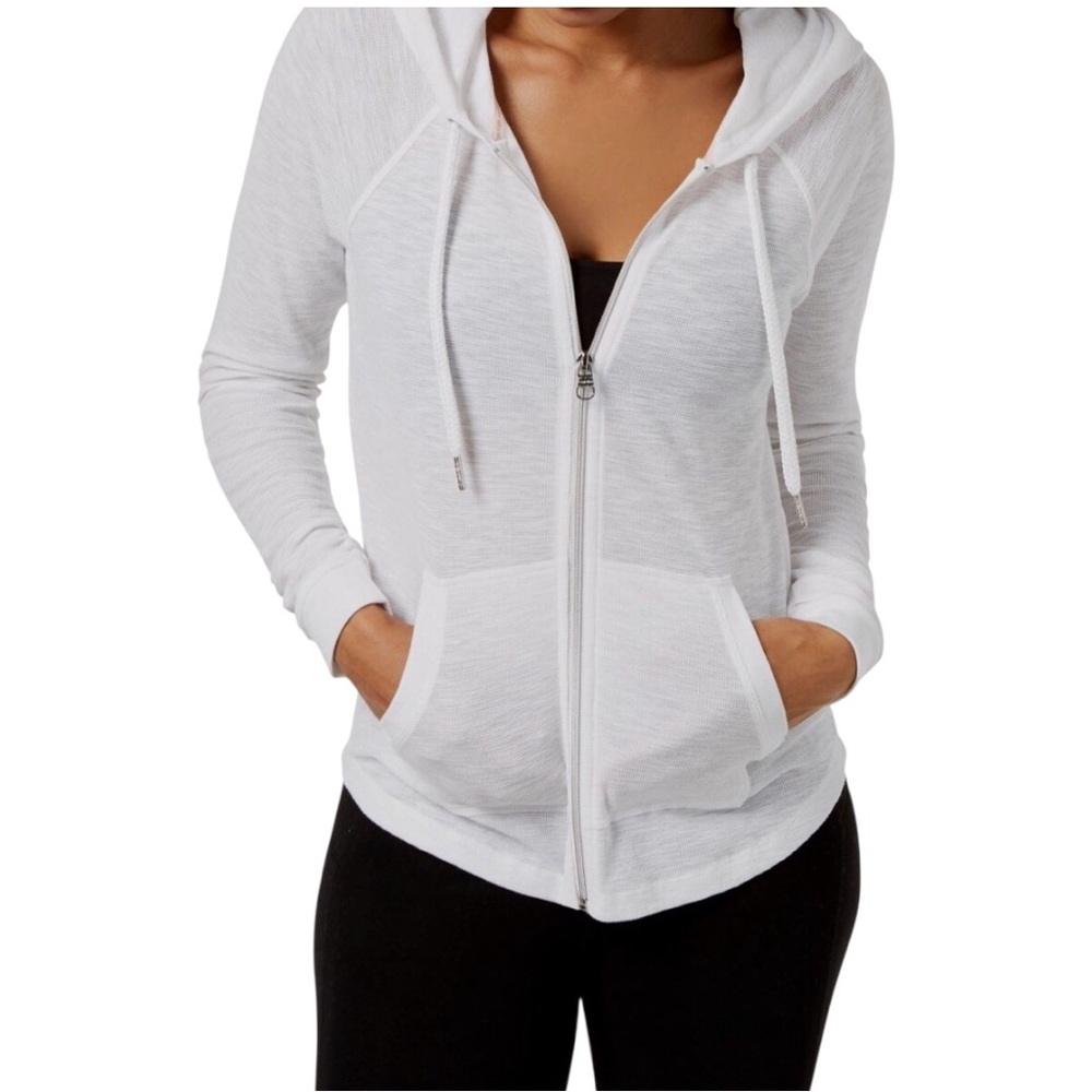 Calvin Klein Performance Women's White Ruched-Sleeve Zip Hoodie